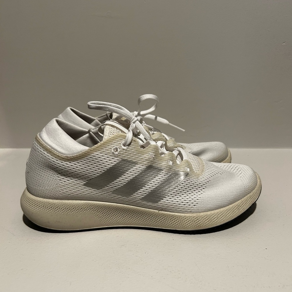 adidas White and Light Gray Knit Runner Sneakers